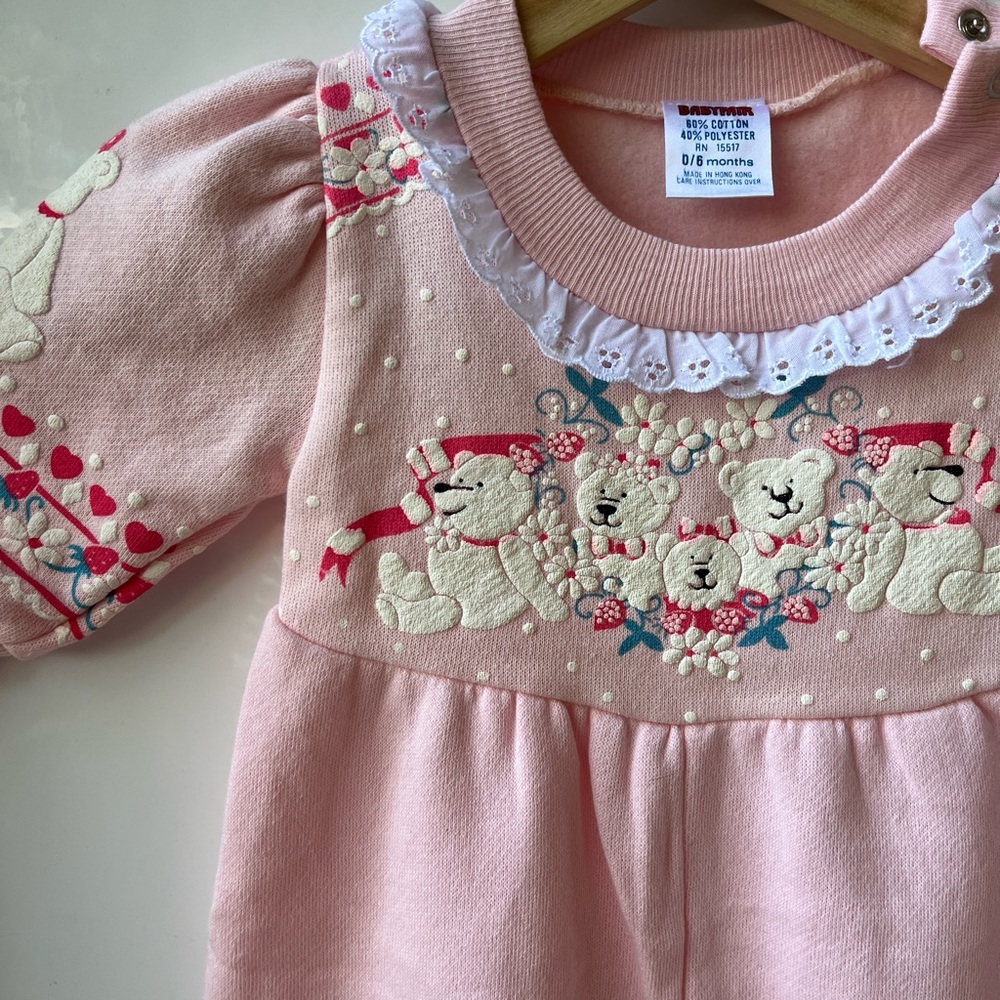 Vintage Babyfair Cute Pink Baby Dress with Bear Design